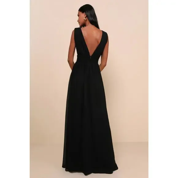 NWOT Lulus Heavenly Hues Black Maxi Dress Bridesmaid Wedding Banquet Formal M - Picture 3 of 6